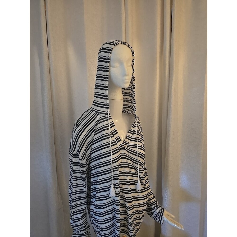 Tahari Linen Pullover Hoodie Nautical Striped XL NEW KNIT Shirt Womens Bohemian - Picture 4 of 9